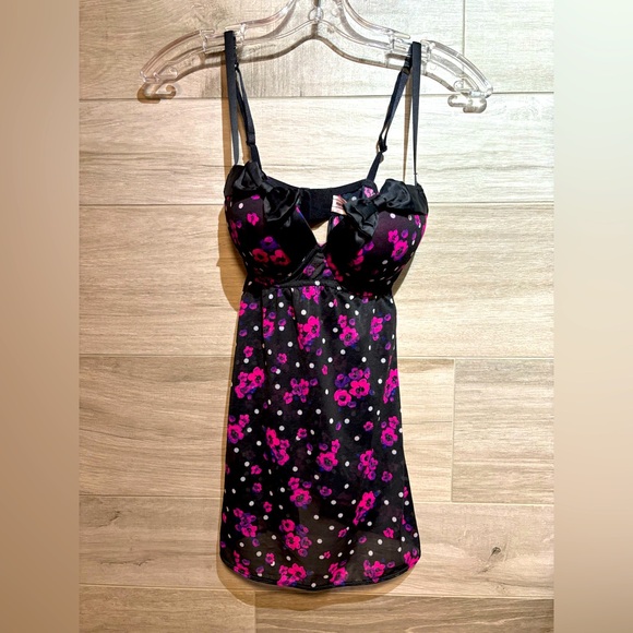 La Senza Perfectly me Floral Black and Pink Babydoll Lingerie size medium - Picture 3 of 7